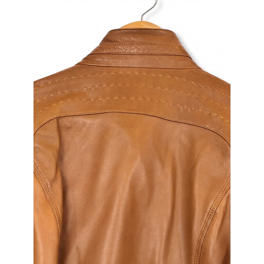 Quince Womens Leather Jacket Cognac Brown Stand Collar Full Zip Size XL - Picture 5 of 7